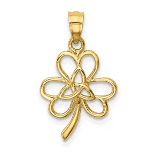 14K Yellow Gold Solid Polished Finish Trininty Design Clover Charm Pendant