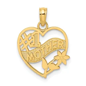 14K Yellow Gold White Rhodium Solid Heart Design Key Charm Pendant