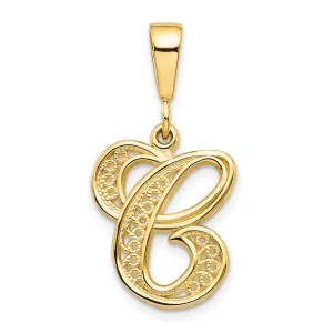 14K Yellow GoldFancy Filigree Script Design Letter C Initial Pendant