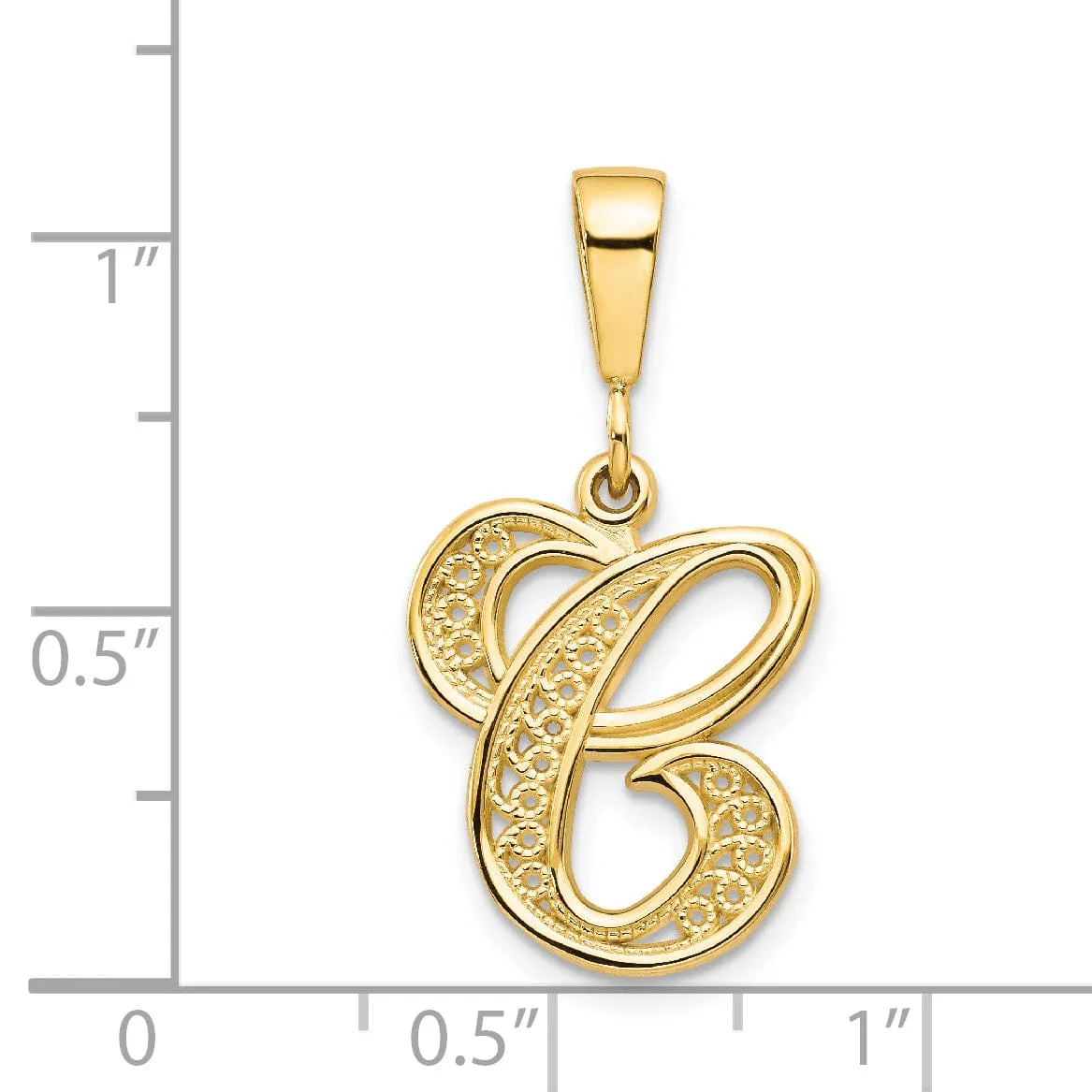 14K Yellow GoldFancy Filigree Script Design Letter C Initial Pendant