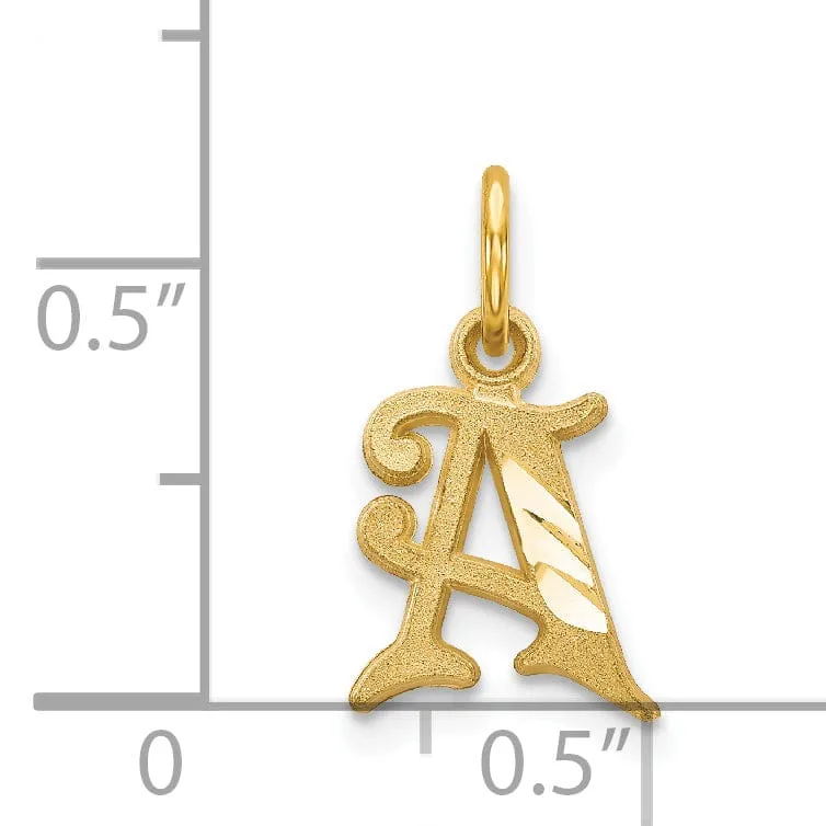 14k Yellow GoldSmall Script Design Letter A Initial Charm Pendant