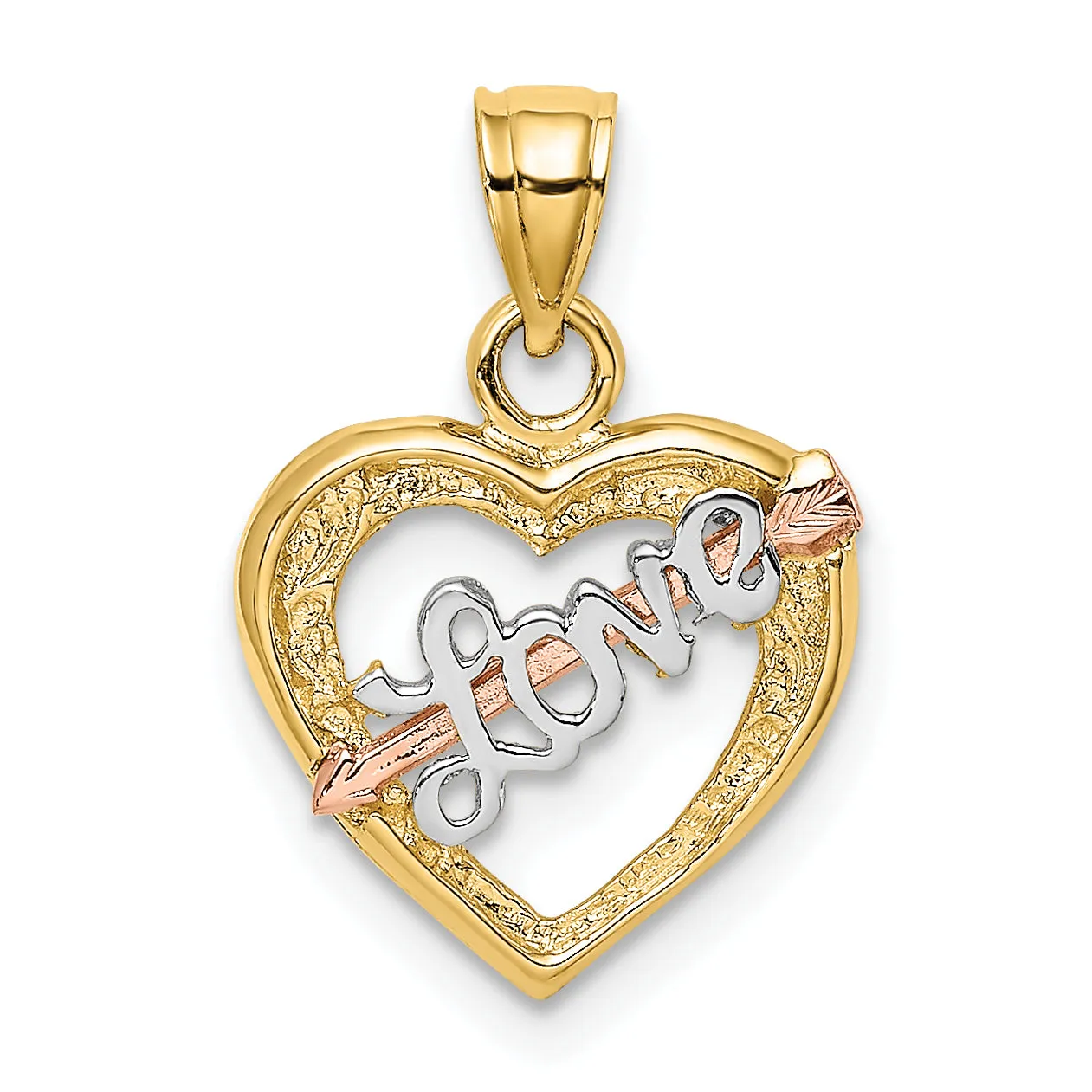 14k Yellow Rose Gold Rhodium LOVE Heart Arrow Pendant