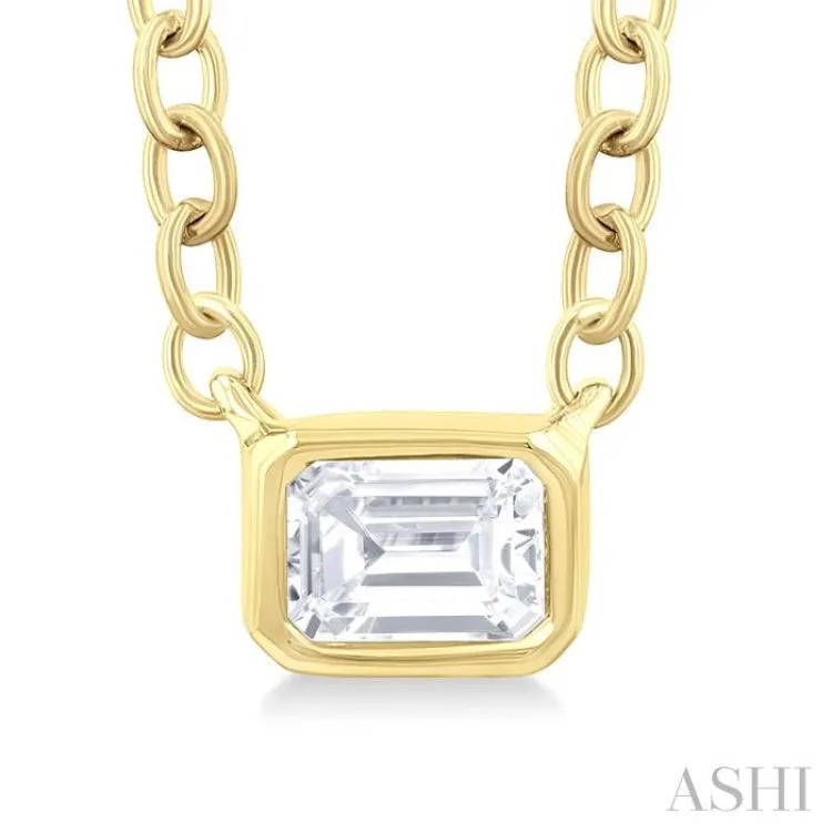 1/6 Ctw Petite East-West Bezel Set Emerald Cut Diamond Fashion Pendant With Chain in 10K Yellow Gold