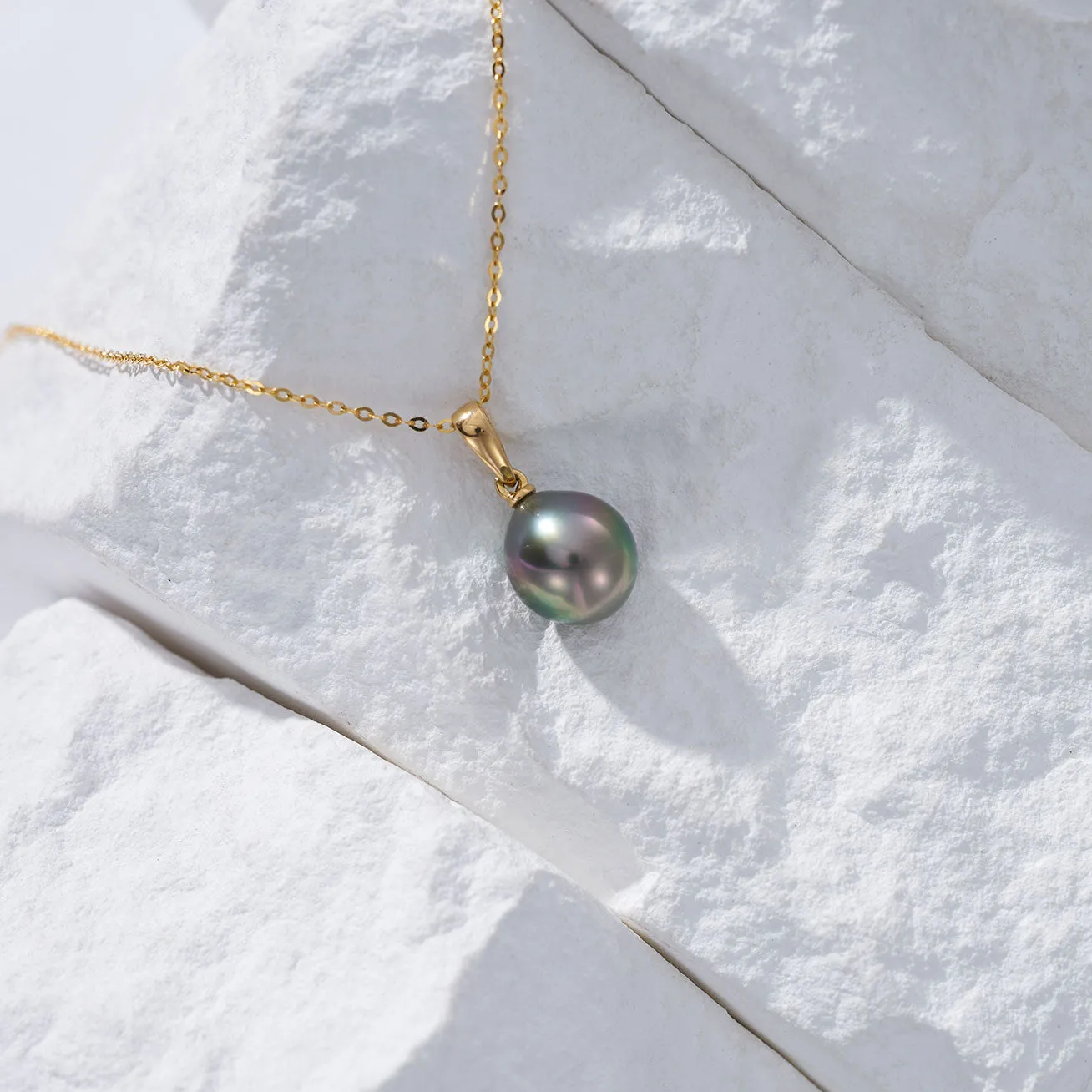 18K Solid Gold Saltwater Tahitian Pearl Necklace KN00172