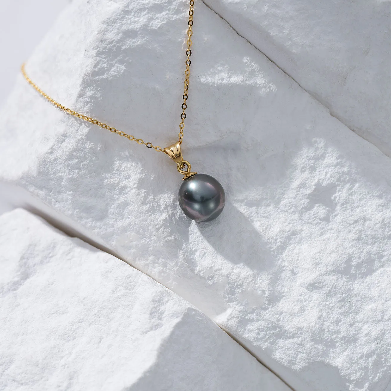 18K Solid Gold Saltwater Tahitian Pearl Necklace KN00173