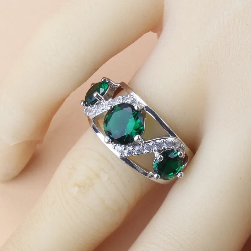 2022 New Arrival 925 Mark Bracelet Necklace Jewelry Sets With Green Stone Long Earrings Wedding Ring For Women Fashion Costume