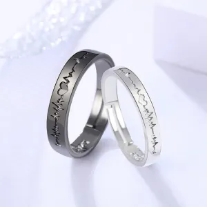 2Pcs/set Romantic Couple Rings for Women Men Punk Heart ECG Black White Forever Love Promise Ring Valentine'S Day Gift Jewelry