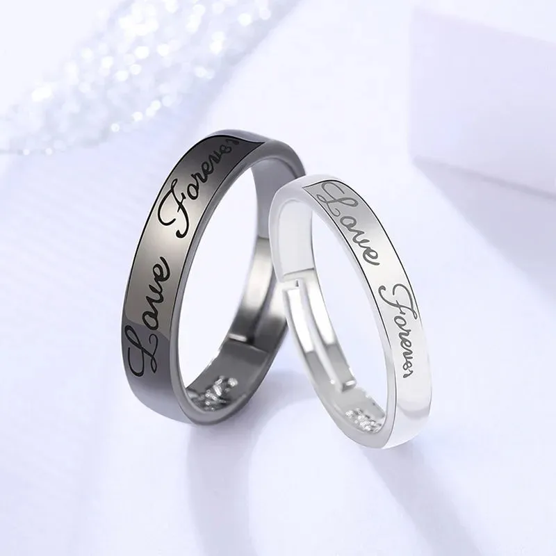 2Pcs/set Romantic Couple Rings for Women Men Punk Heart ECG Black White Forever Love Promise Ring Valentine'S Day Gift Jewelry