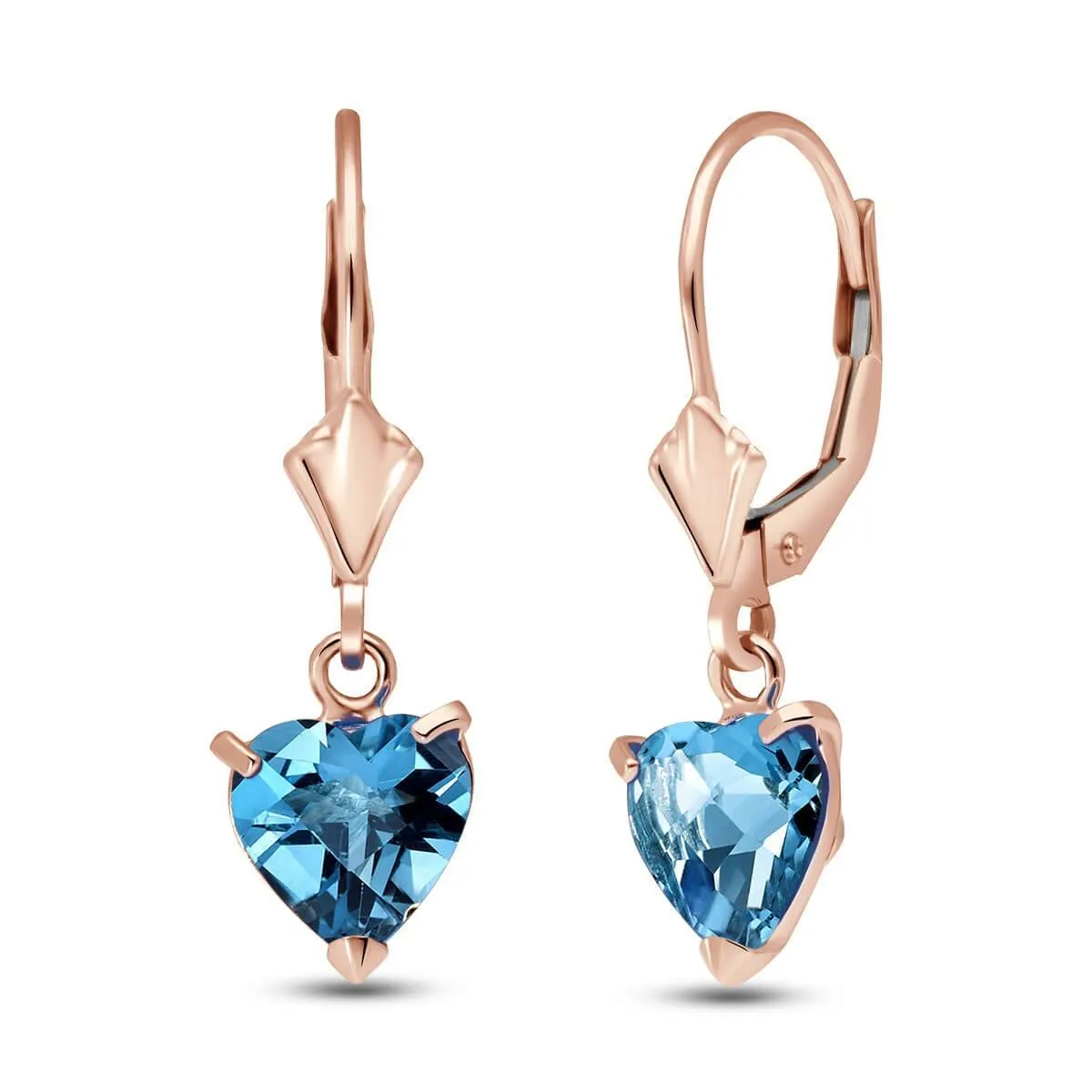 3.25 Carat 14K Solid Rose Gold Leverback Earrings Natural Blue Topaz