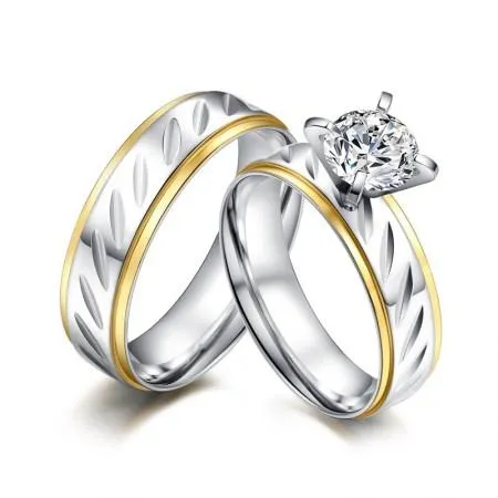 4mm titanium Steel CZ Korean Couple Rings Set