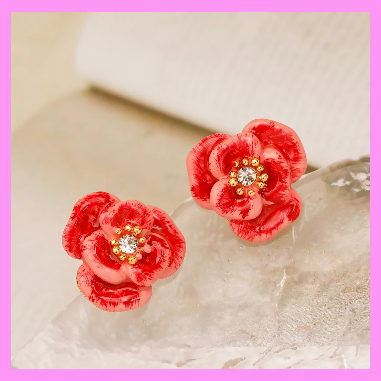 【6-36#】Gradient Rose Earrings for female fashion daily engagement wedding anniversary birthday present