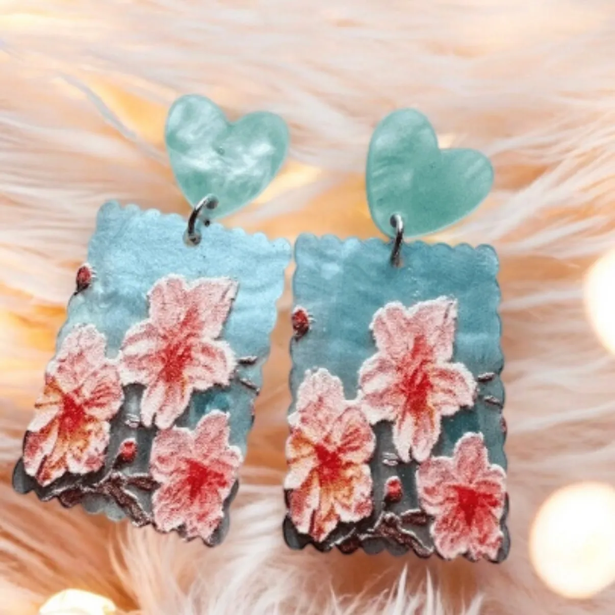 6 colours - Flowers painting earrings | colourful floral dangle earrings | spring elegant style decor drop earrings| cute kawaii earrings