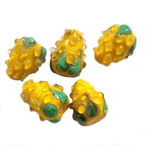 6 PCS PKG. Haldi YELLOW, STRAWBERRY BEADS HANDMADE LAMPWORK GLASS BEADS