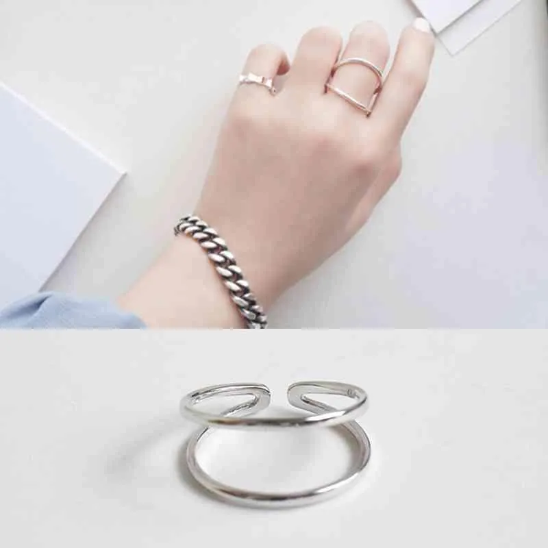 925 Sterling Silver Irregular Shape Hollow Ring, Fashion