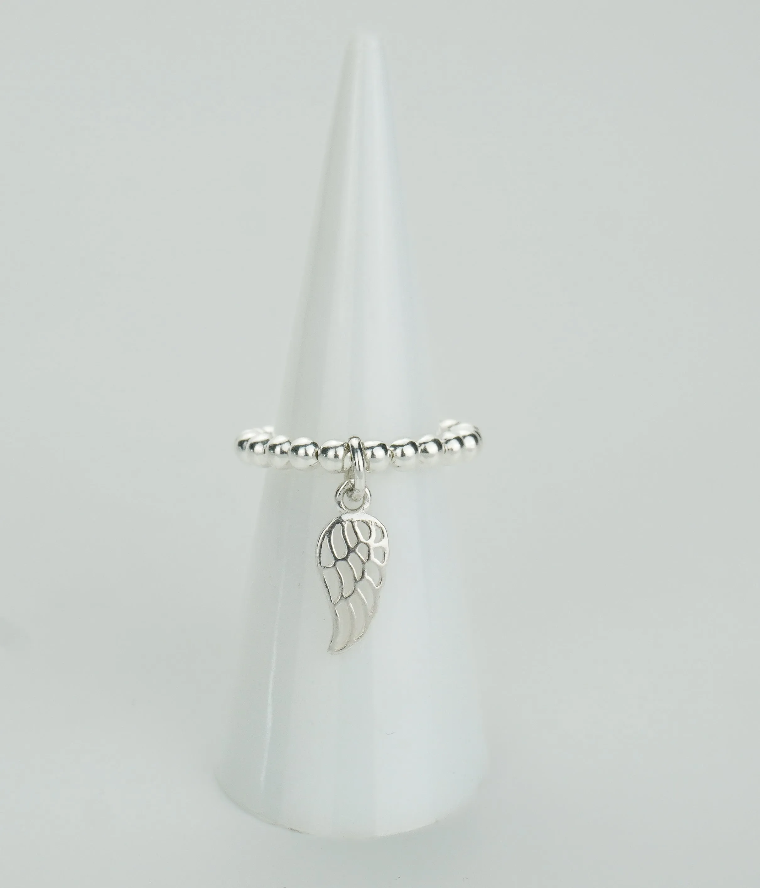 925 Sterling Silver Stretch Angel Wing Charm Ring, Silver Angel Wing, Women's Rings, Charm Rings