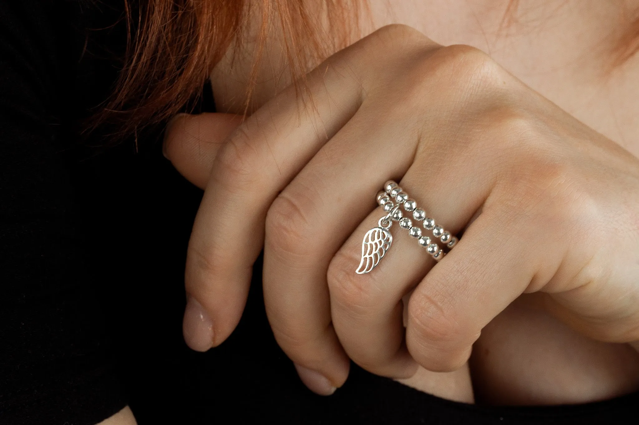 925 Sterling Silver Stretch Angel Wing Charm Ring, Silver Angel Wing, Women's Rings, Charm Rings