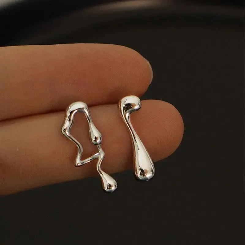 Abstract Silver Drop Earrings