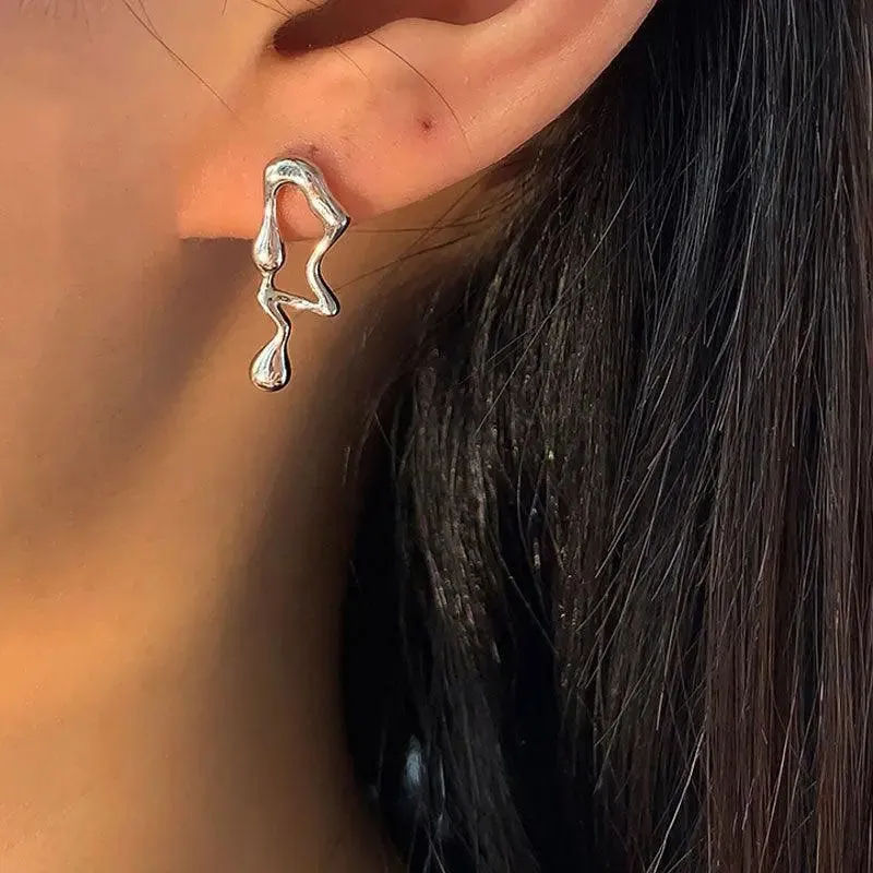 Abstract Silver Drop Earrings