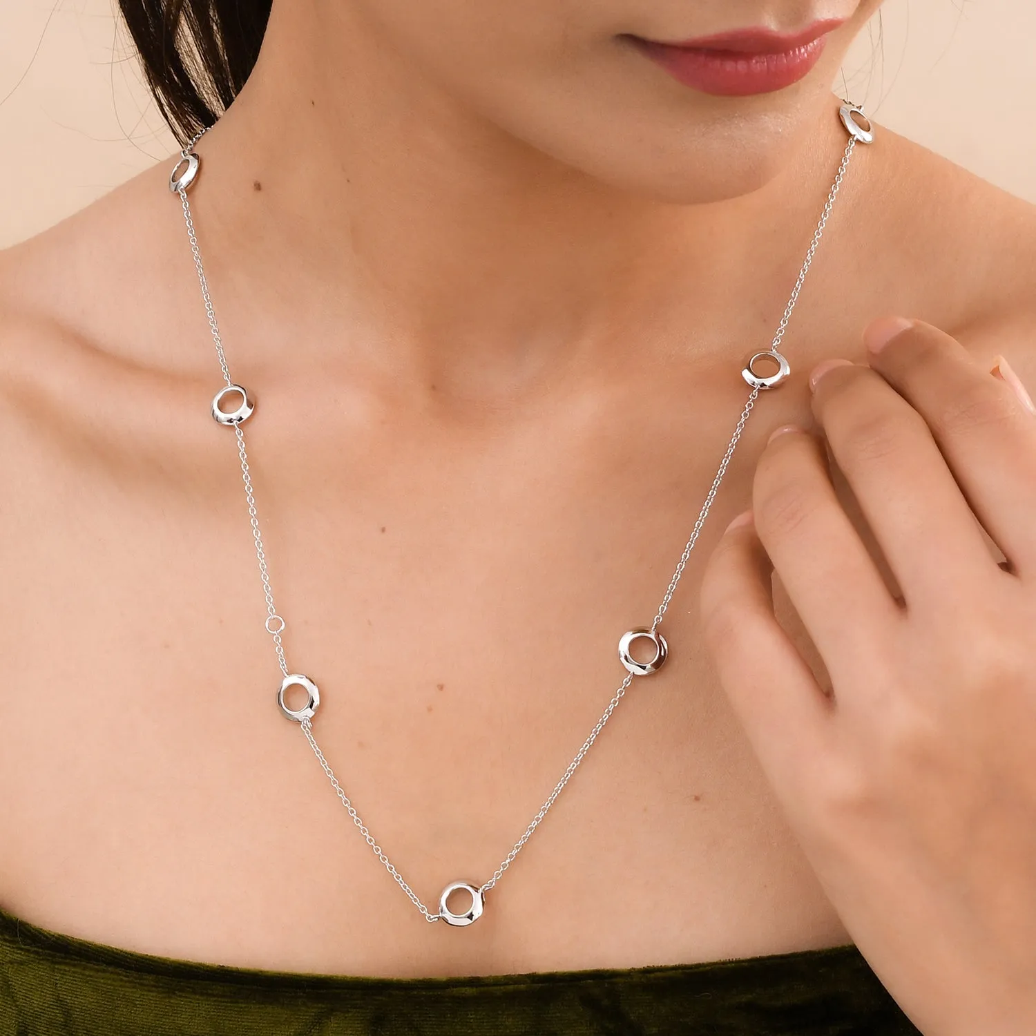 Allegro Disc Station Necklace with White Zircons