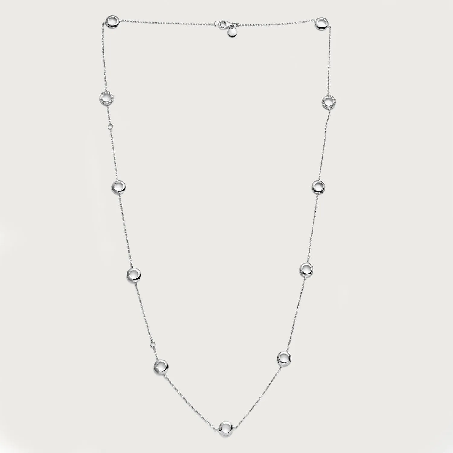 Allegro Disc Station Necklace with White Zircons