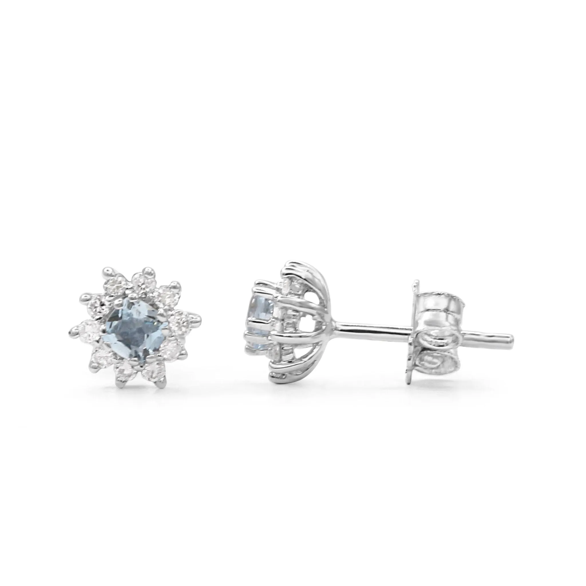 Aquamarine & Diamond Earrings -18ct White Gold