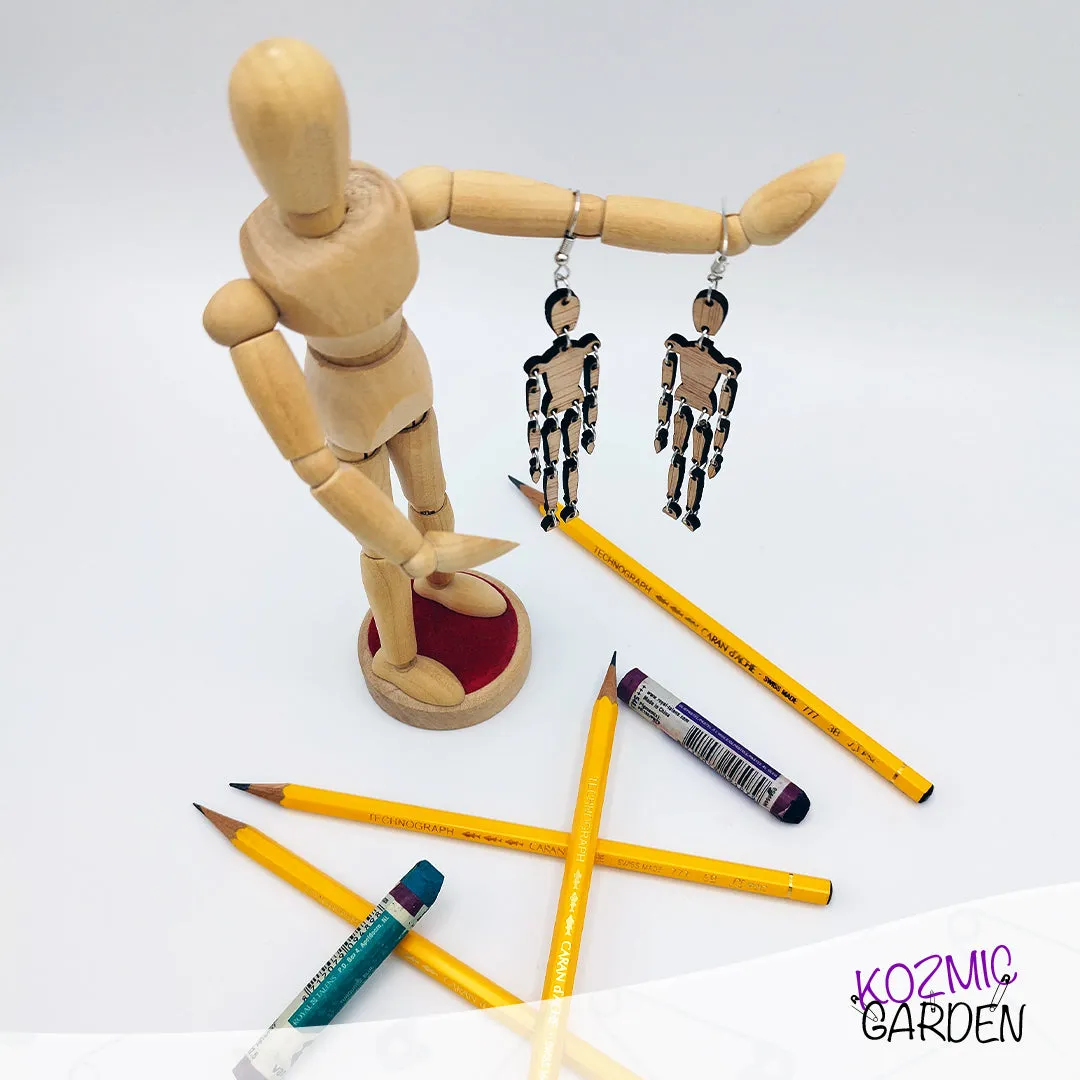 ARTIST WOODEN MANNEQUIN EARRINGS | Artistry in motion!