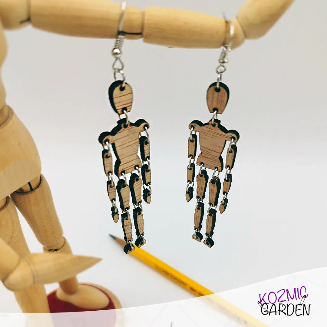 ARTIST WOODEN MANNEQUIN EARRINGS | Artistry in motion!