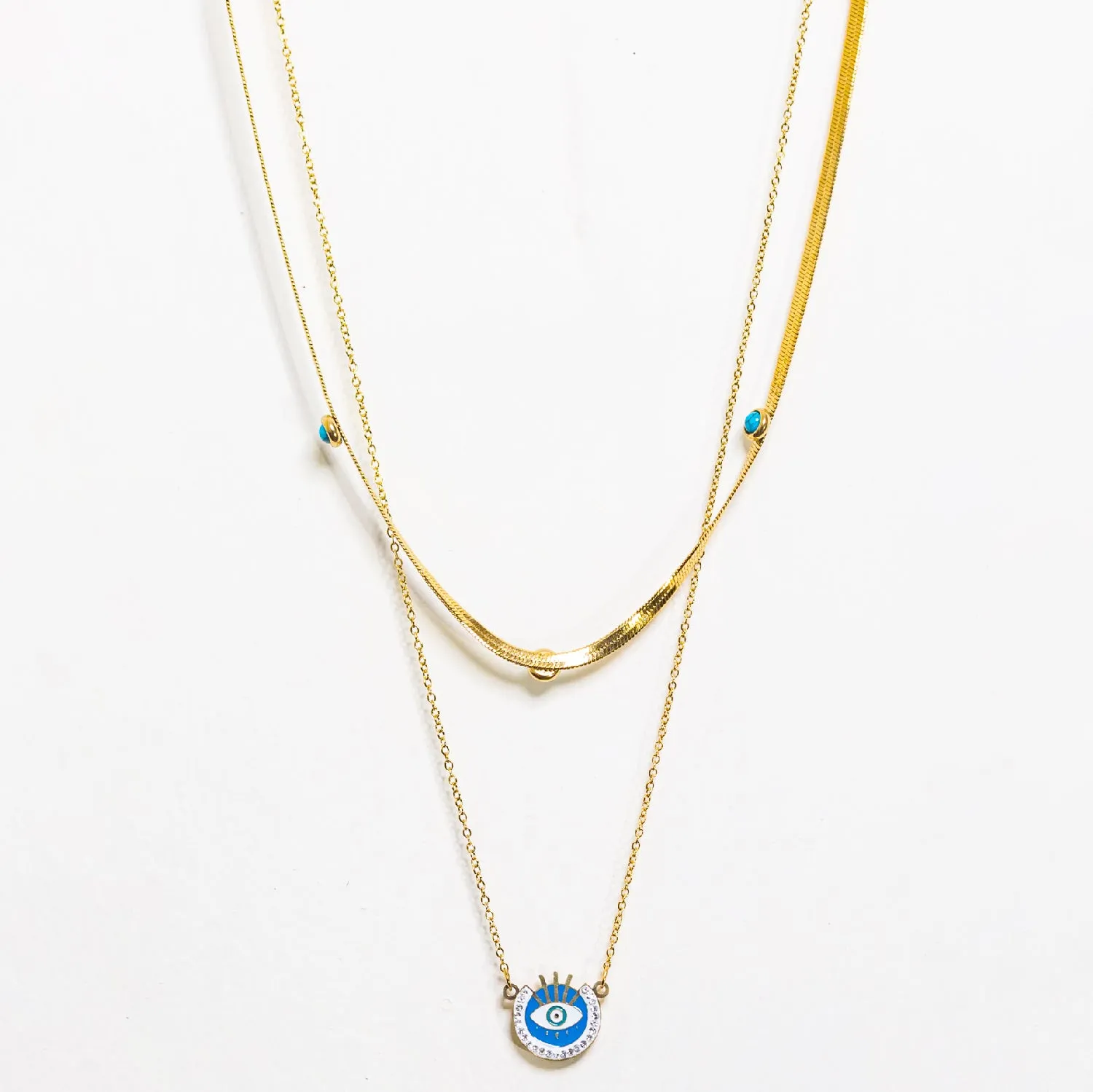 Artklim Gold Plated Double Layered Evil Eye Pendant Necklace