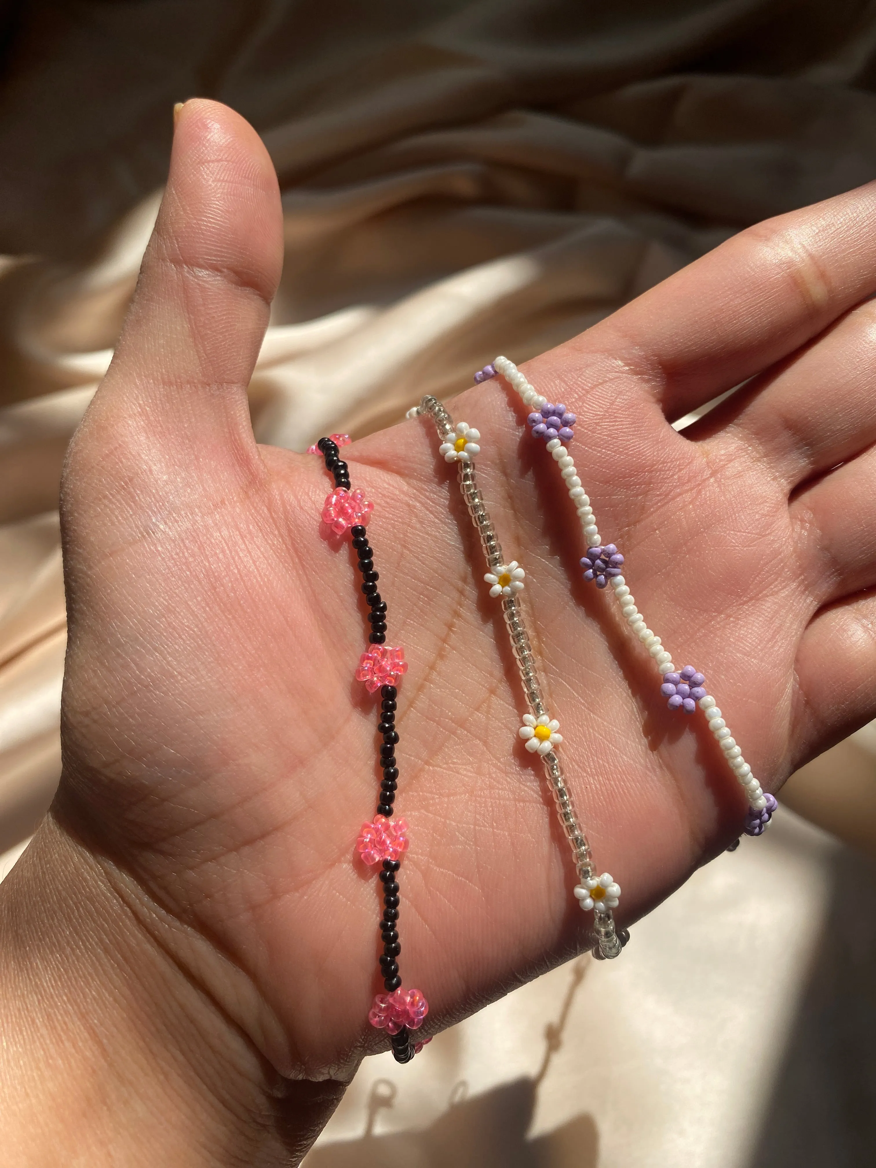 BEADED FLOWER ANKLETS