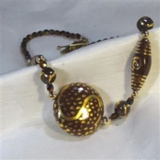 Big Brown and Gold Handmade Kazuri Fair Trade Bead Necklace