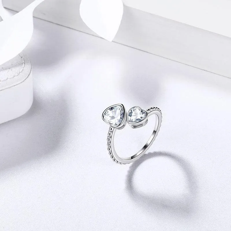 Birthstone April Diamond Love Hearts Ring Jewelry Women Girls Birthday Gift