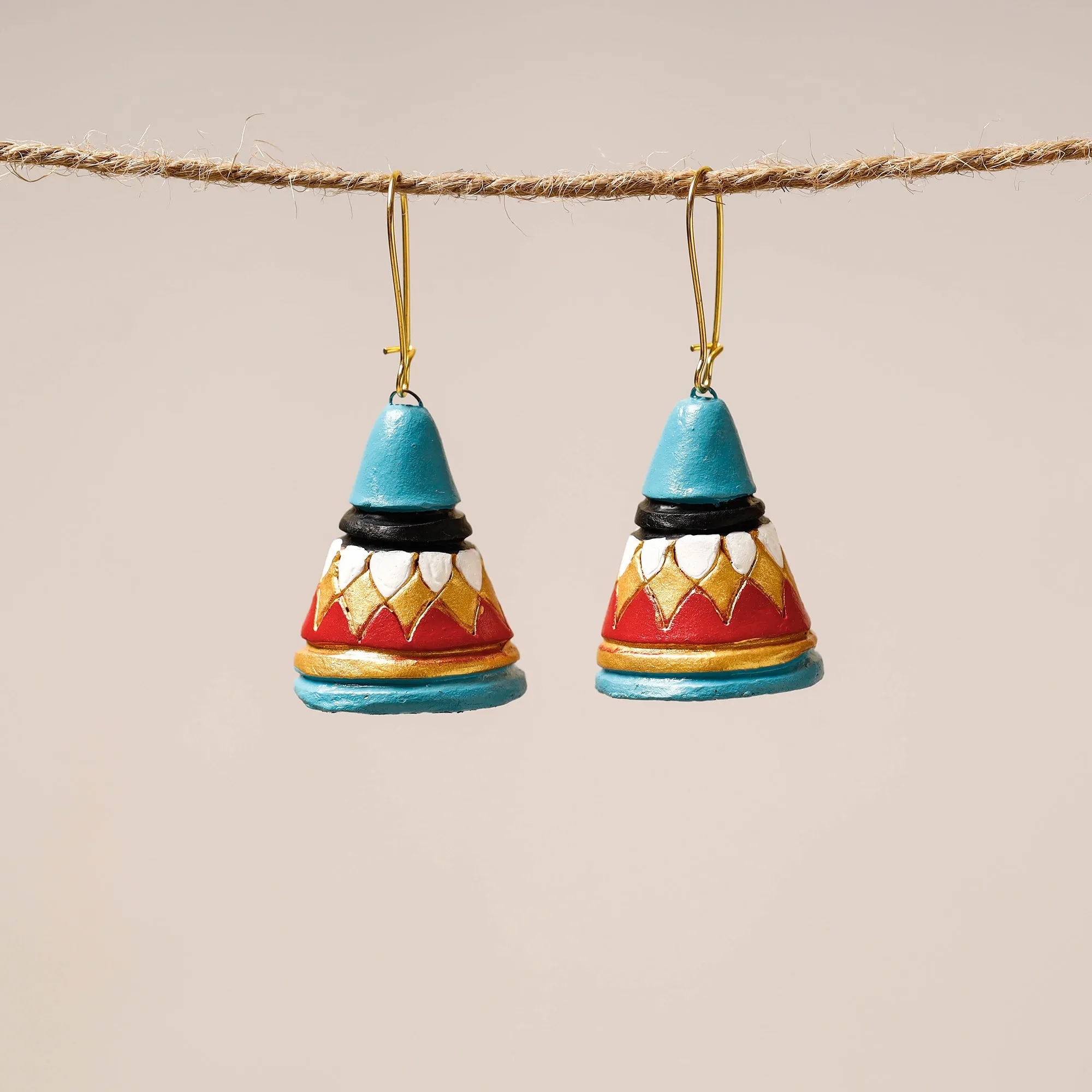 Bishnupur Handpainted Cone Shape Terracotta Dangler Earrings