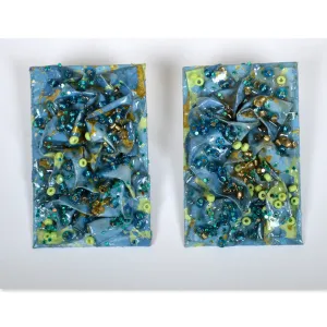 Blue Confetti Rectangular Earrings