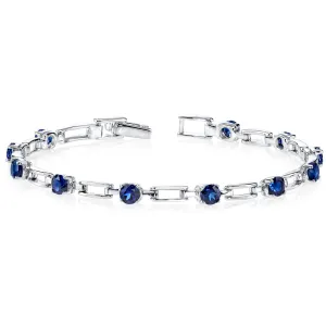 Blue Sapphire Bracelet Sterling Silver Round Shape 3 Carats