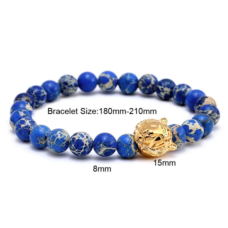 Blue Turquoise Tiger Headed Beaded Bracelet