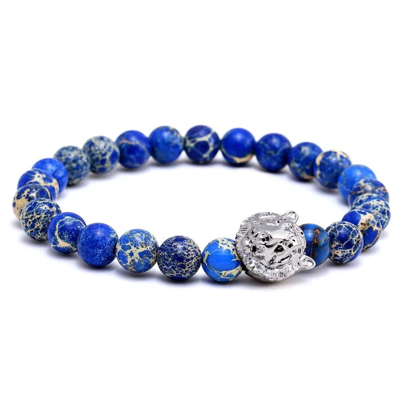 Blue Turquoise Tiger Headed Beaded Bracelet