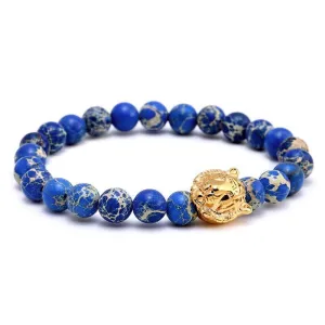 Blue Turquoise Tiger Headed Beaded Bracelet