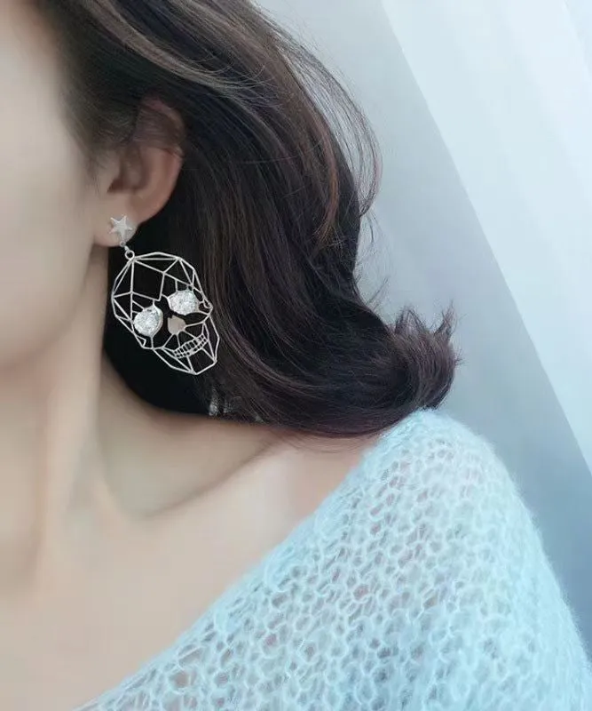 Boutique Black Metal Zircon Human Skeleton Hollowing Out Drop Earrings ZZ016