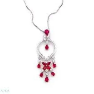 BUTTERFLY CHANDELIER CLASSIC PINK SILVER DIAMOND NECKLACE