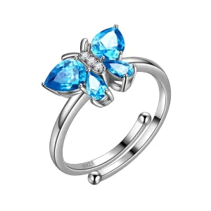 Butterfly Ring Band Birthstone March Aquamarine Women Girls Jewelry Birthday Gift