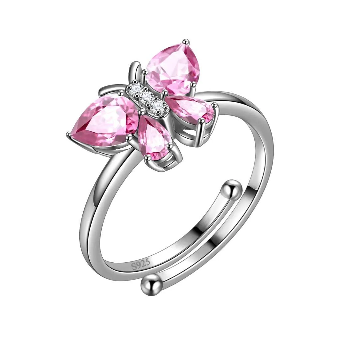 Butterfly Ring Band Birthstone October Tourmaline Women Girls Jewelry Birthday Gift