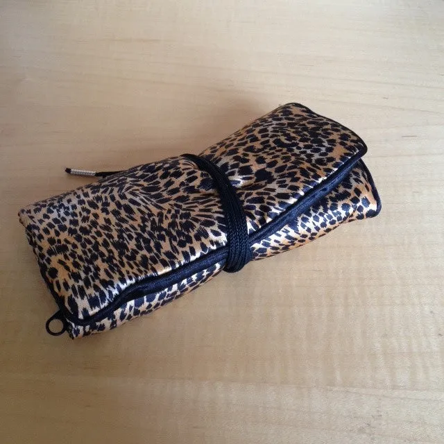 Cheetah Print Jewelry Roll with Black Trim