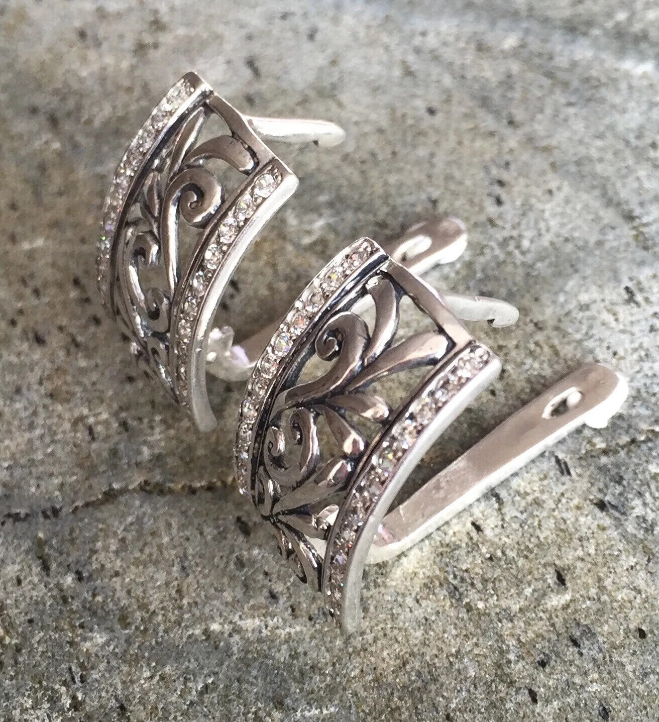 Chunky Diamond Earrings - Half Hoops Earrings - Filigree Statement Earrings