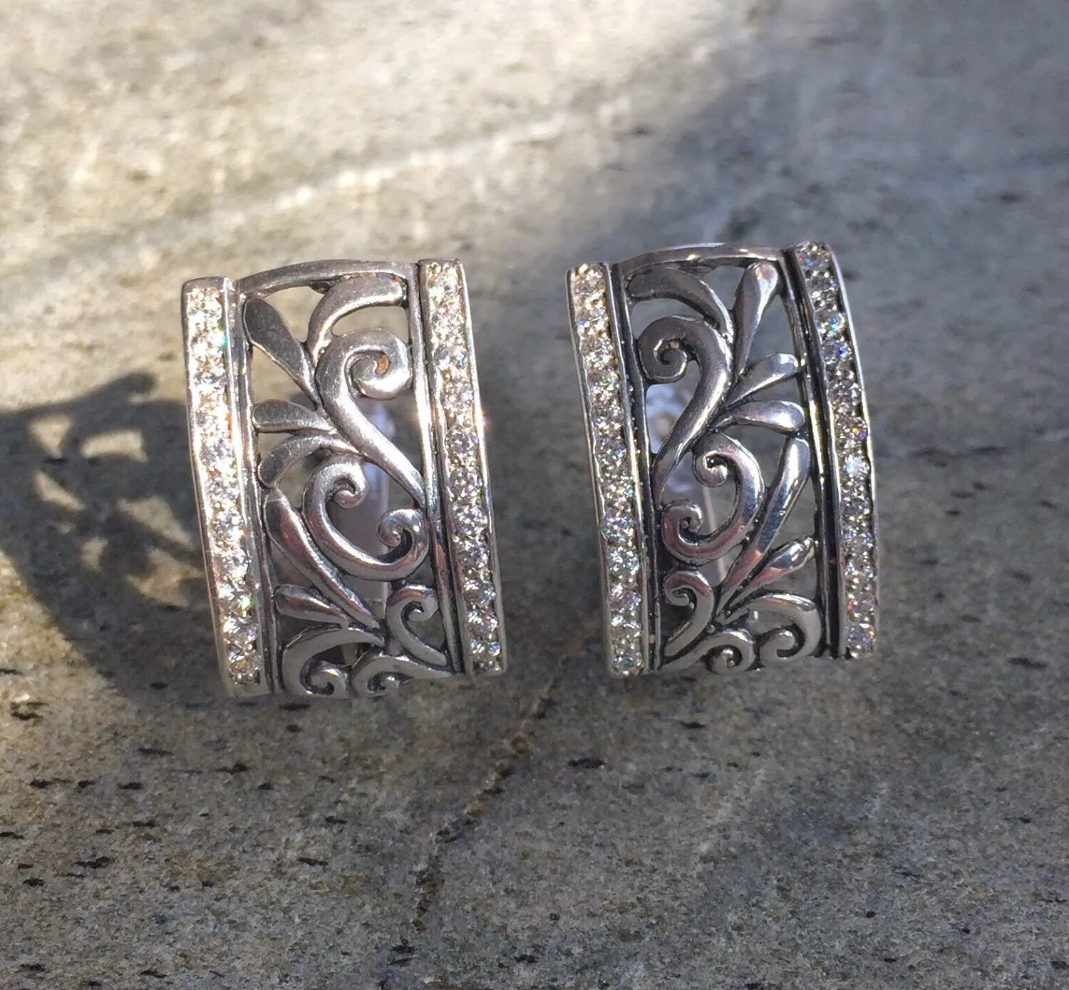 Chunky Diamond Earrings - Half Hoops Earrings - Filigree Statement Earrings