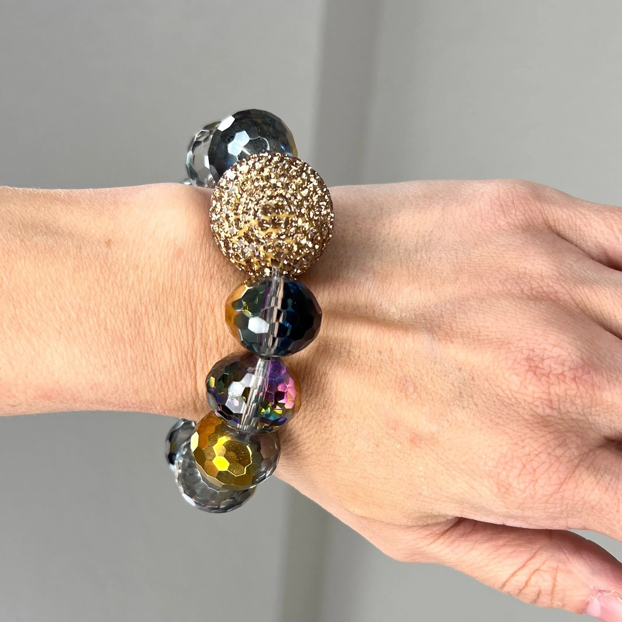 Crystal Sphere Disco Ball Stretch Bracelet