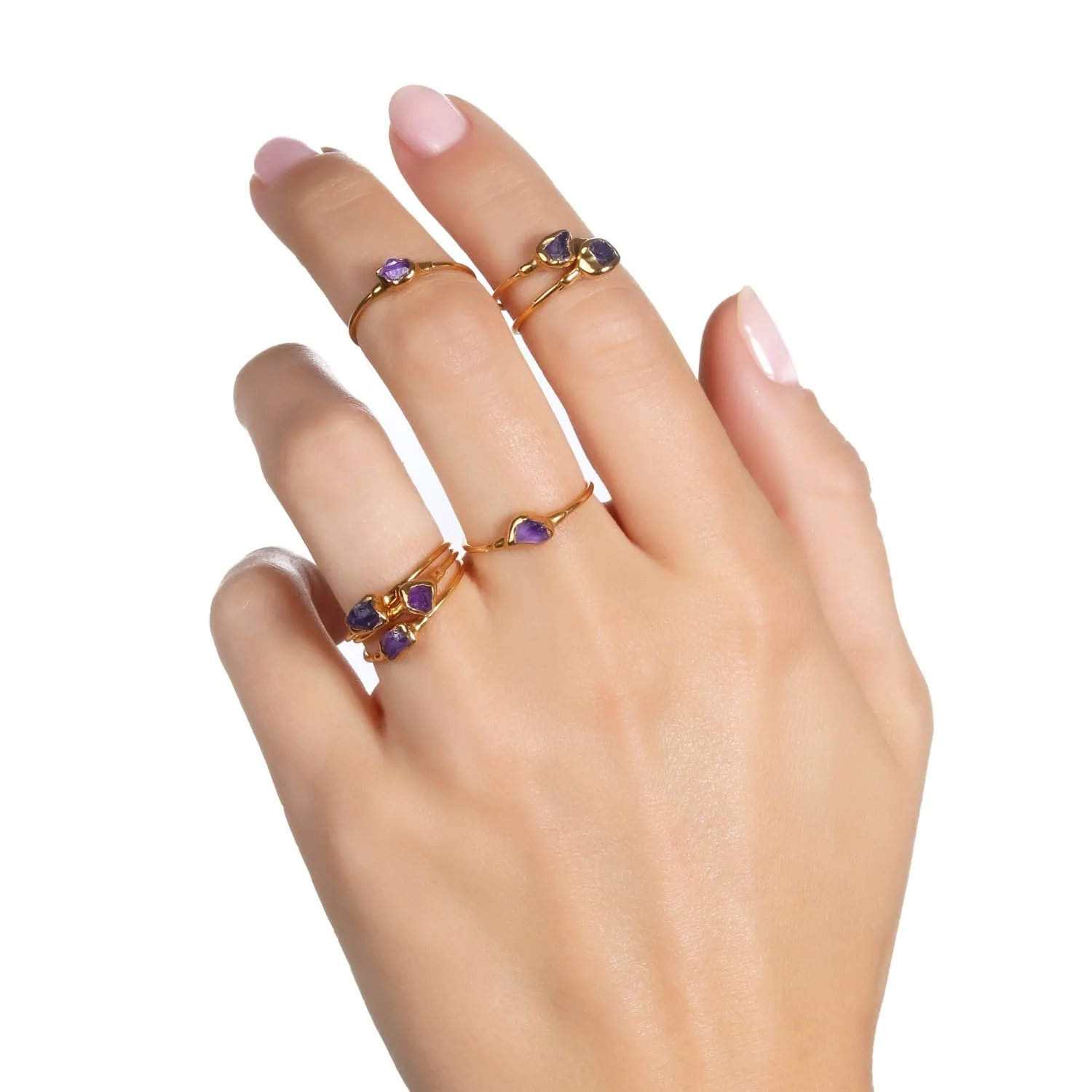 Dainty Raw Amethyst Ring in Rose Gold