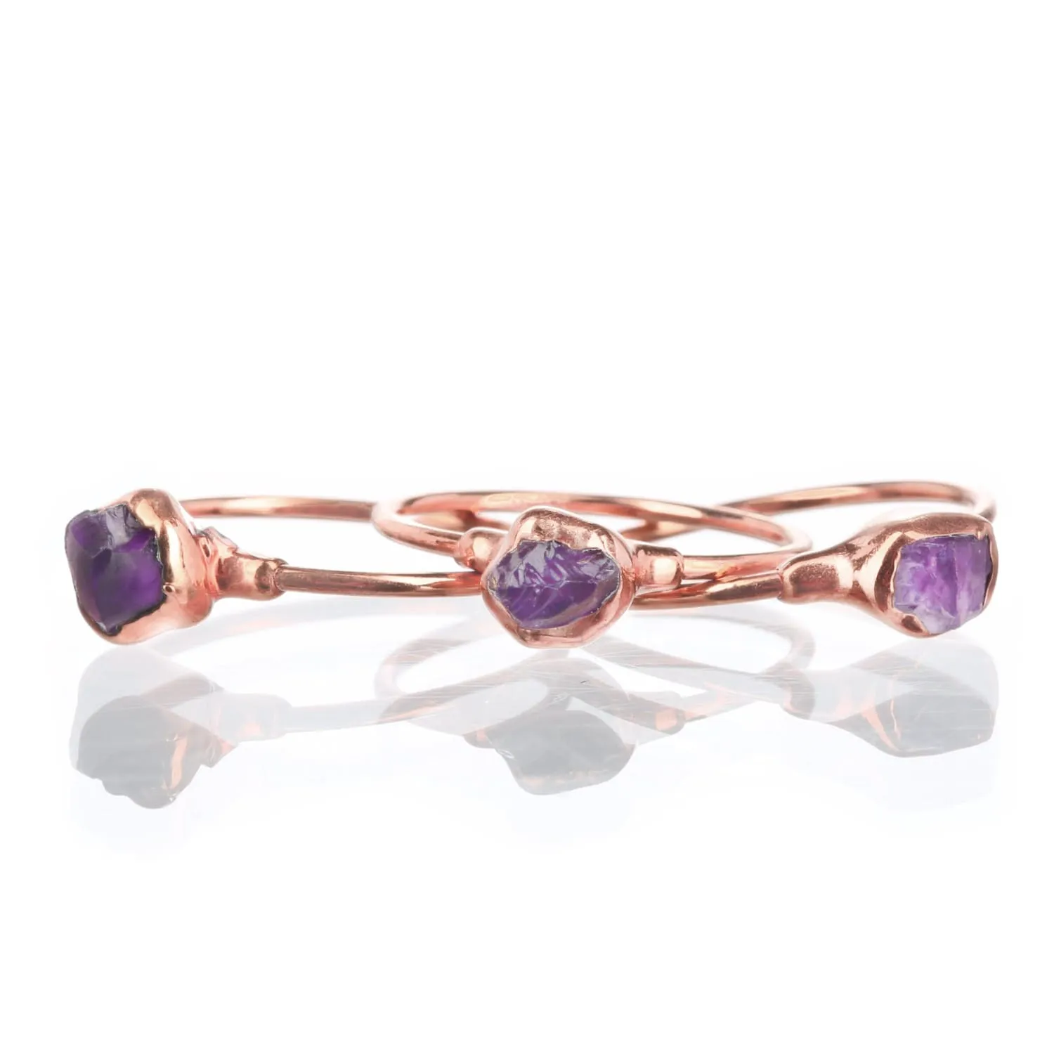 Dainty Raw Amethyst Ring in Rose Gold