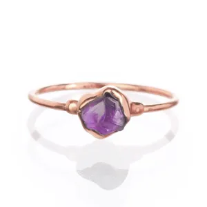 Dainty Raw Amethyst Ring in Rose Gold