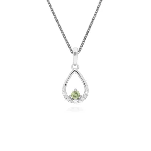 Damen 9 Karat Weiss Gold Einzeln Peridot & Diamant Birne-Anhänger an 45cm Kette