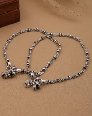 Dhara Silver Oxidized Anklets